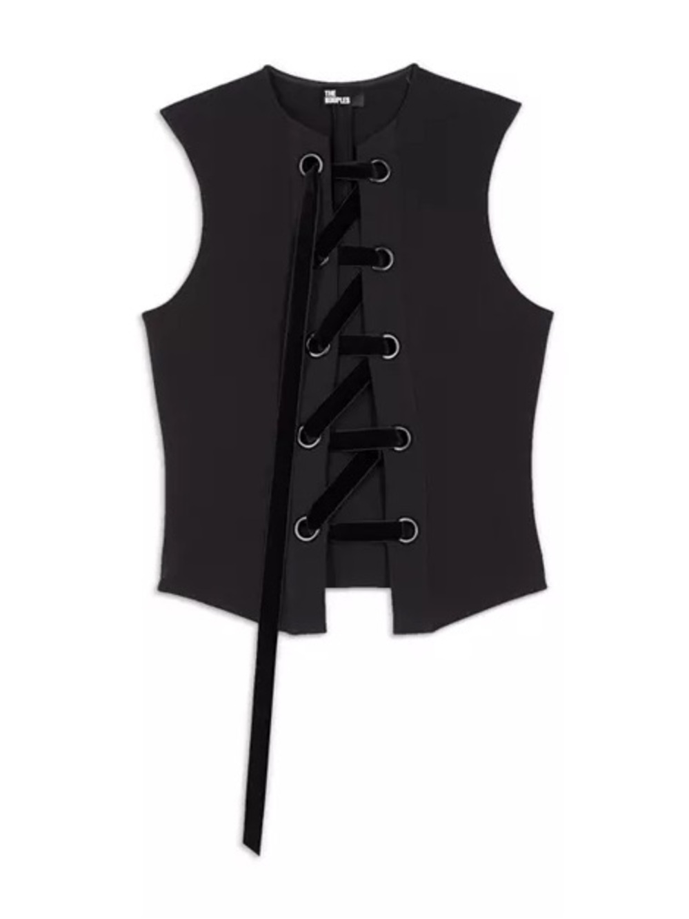 The Kooples Sleeveless Velvet Lace-Up Black Vest